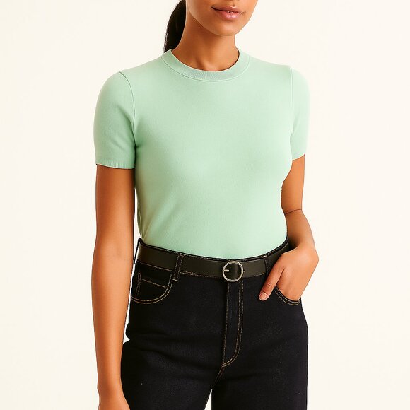 J. Crew Cashmere Sweater Short Sleeve Crew Neck Blue Mint Women’s Small Layering - Picture 1 of 5